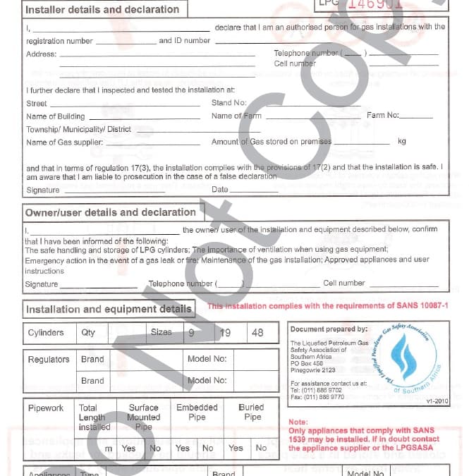 Gas compliance certificate in Durban 2020